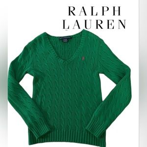 Ralph Lauren Green Cable Knit Long Sleeve Top